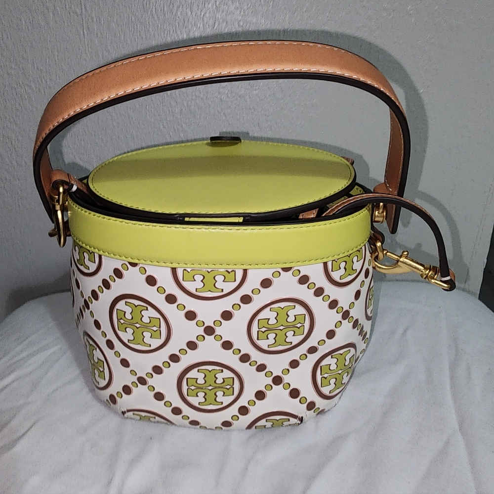 Tory Burch Tan and Yellow Patterned Shoulder Bag